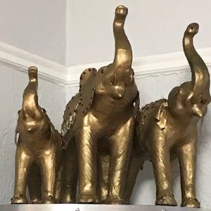 Set of 3 Feng Shui Gold  Elephants Trunk